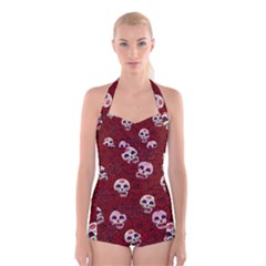 Funny Skull Rosebed Boyleg Halter Swimsuit  by designworld65