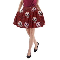 Funny Skull Rosebed A-line Pocket Skirt by designworld65