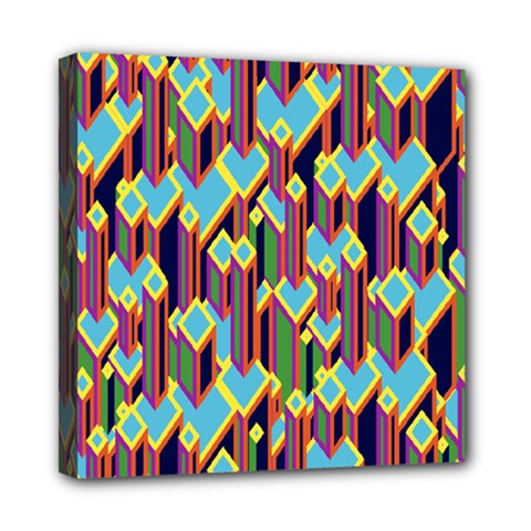 Building City Plaid Chevron Wave Blue Green Mini Canvas 8  X 8  by Mariart