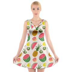 Fruits Pattern V-neck Sleeveless Skater Dress by Nexatart