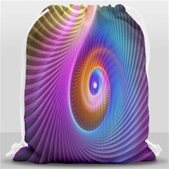 Abstract Fractal Bright Hole Wave Chevron Gold Purple Blue Green Drawstring Bag (large) by Mariart