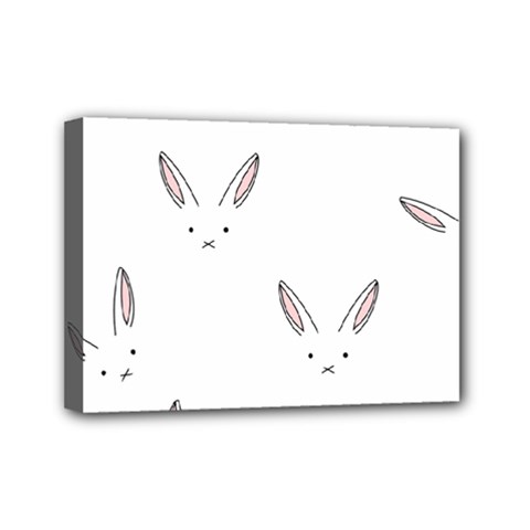 Bunny Line Rabbit Face Animals White Pink Mini Canvas 7  X 5  by Mariart
