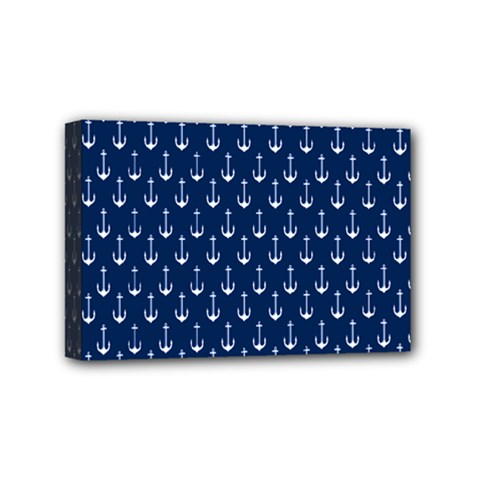 Blue White Anchor Mini Canvas 6  X 4  by Mariart