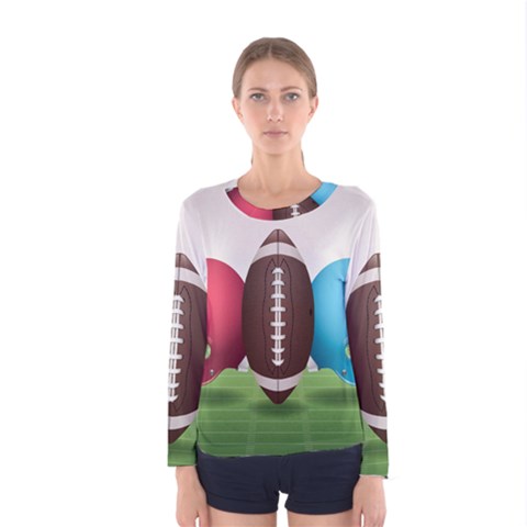 Helmet Ball Football America Sport Red Brown Blue Green Women s Long Sleeve Tee by Mariart