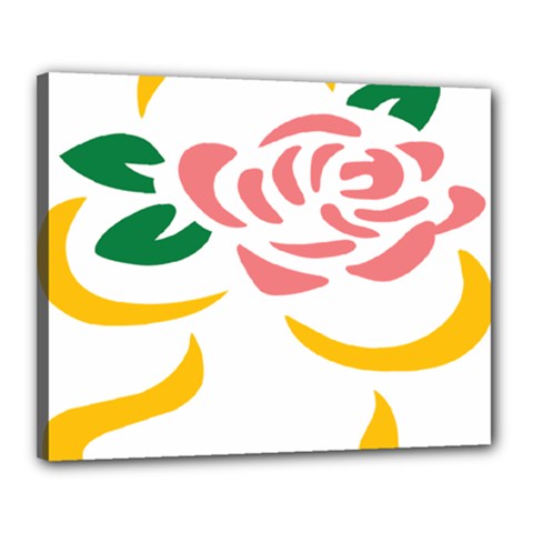 Pink Rose Ribbon Bouquet Green Yellow Flower Floral Canvas 20  X 16  by Mariart