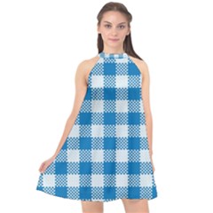 Plaid Pattern Halter Neckline Chiffon Dress  by ValentinaDesign