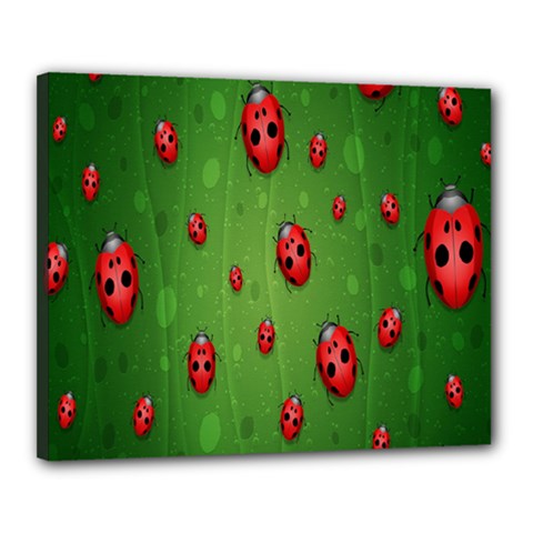 Ladybugs Red Leaf Green Polka Animals Insect Canvas 20  X 16  by Mariart