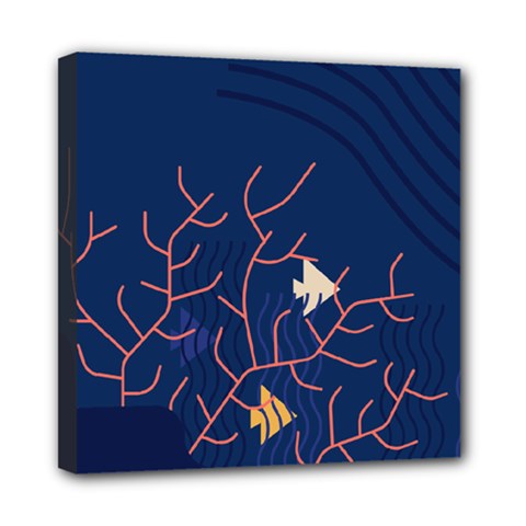 Sea Ocean Beach Swim Fish Wave Waves Chevron Blue Water Mini Canvas 8  X 8  by Mariart
