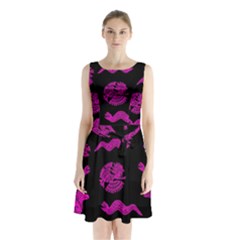 Aztecs Pattern Sleeveless Waist Tie Chiffon Dress by ValentinaDesign