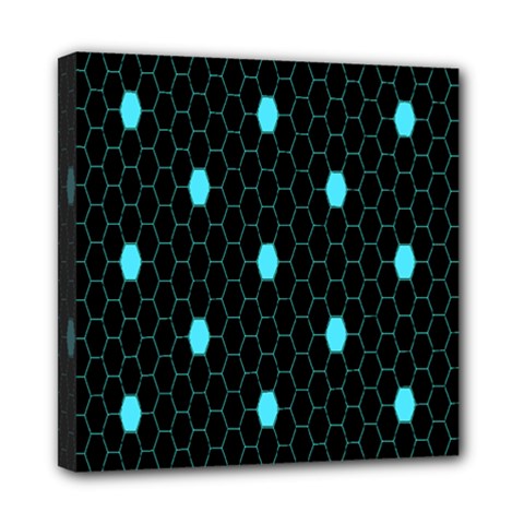 Blue Black Hexagon Dots Mini Canvas 8  X 8  by Mariart