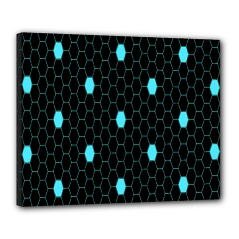 Blue Black Hexagon Dots Canvas 20  X 16  by Mariart