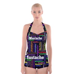 Mustache Boyleg Halter Swimsuit  by Mariart