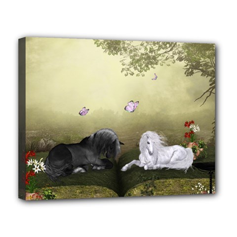 Wonderful Whte Unicorn With Black Horse Canvas 14  X 11  by FantasyWorld7