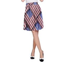 Usa Flag Grunge Pattern A-line Skirt by dflcprintsclothing