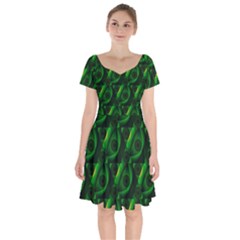 Green Eye Line Triangle Poljka Short Sleeve Bardot Dress by Mariart