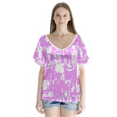 Pink Graffiti Skull Flutter Sleeve Top by Skulltops