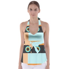 Orange, Aqua, Black Spots And Stripes Babydoll Tankini Top by digitaldivadesigns