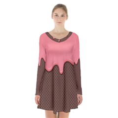 Ice Cream Pink Choholate Plaid Chevron Long Sleeve Velvet V-neck Dress by Mariart