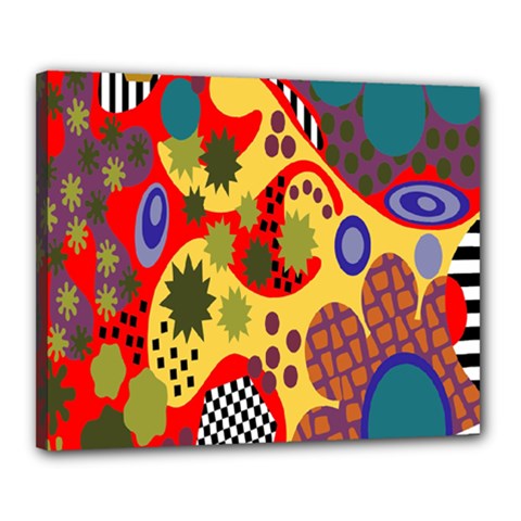 Line Star Polka Dots Plaid Circle Canvas 20  X 16  by Mariart