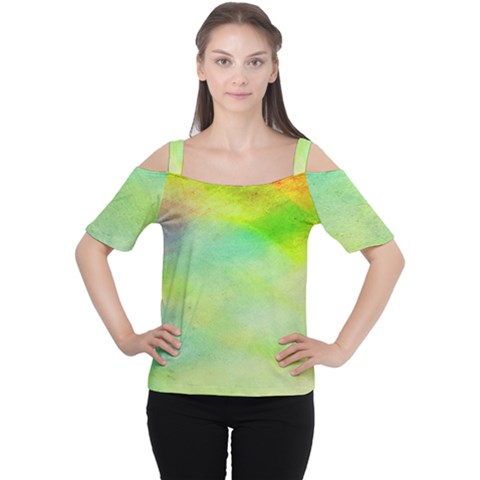 Abstract Yellow Green Oil Women s Cutout Shoulder Tee by BangZart