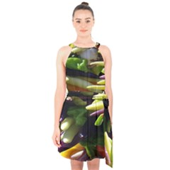 Bright Peppers Halter Collar Waist Tie Chiffon Dress by BangZart
