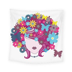 Beautiful Gothic Woman With Flowers And Butterflies Hair Clipart Square Tapestry (small) by BangZart