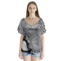 Fragmented Fractal Memories And Gunpowder Glass Flutter Sleeve Top by jayaprime