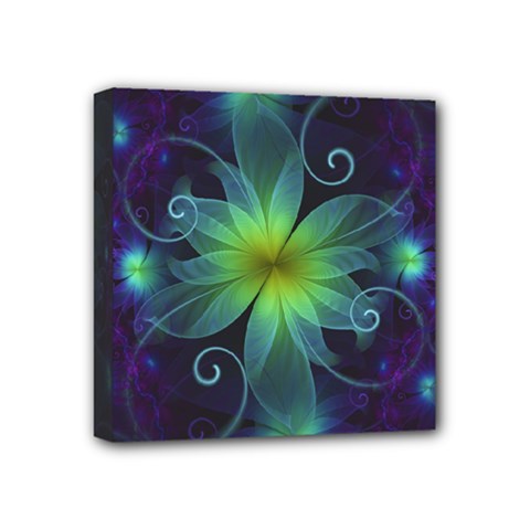 Blue And Green Fractal Flower Of A Stargazer Lily Mini Canvas 4  X 4  by jayaprime