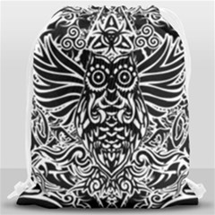 Tattoo Tribal Owl Drawstring Bag (large) by Valentinaart