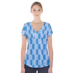 Blue Plaided Pattern Short Sleeve Front Detail Top by paulaoliveiradesign