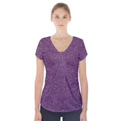 Purple Colorful Glitter Texture Pattern Short Sleeve Front Detail Top by paulaoliveiradesign