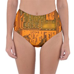 Circuit Board Pattern Reversible High-waist Bikini Bottoms by BangZart