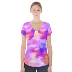 Colorful Abstract Pink And Purple Pattern Short Sleeve Front Detail Top by paulaoliveiradesign