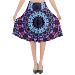 Kaleidoscope Mandala Purple Pattern Art Flared Midi Skirt by paulaoliveiradesign