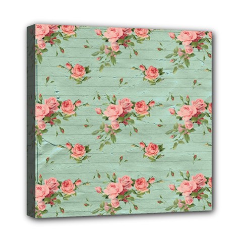 Vintage Blue Wallpaper Floral Pattern Mini Canvas 8  X 8  by paulaoliveiradesign