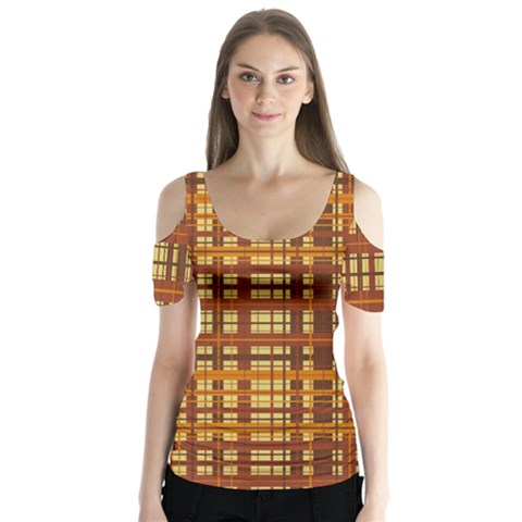 Plaid Pattern Butterfly Sleeve Cutout Tee  by linceazul