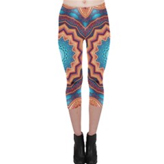 Blue Feather Mandala Capri Leggings  by designworld65