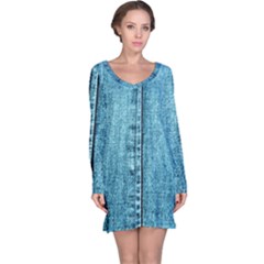 Denim Jeans Fabric Texture Long Sleeve Nightdress by paulaoliveiradesign