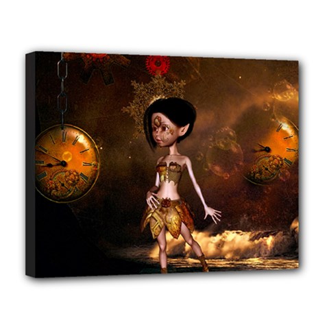 Steampunk, Cute Little Steampunk Girl In The Night With Clocks Canvas 14  X 11  by FantasyWorld7