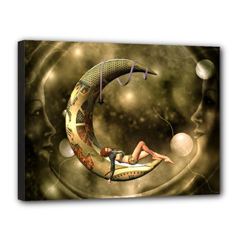 Steampunk Lady  In The Night With Moons Canvas 16  X 12  by FantasyWorld7