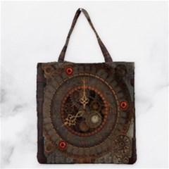 Steampunk, Awesome Clocks Grocery Tote Bag by FantasyWorld7