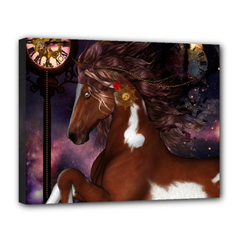 Steampunk Wonderful Wild Horse With Clocks And Gears Canvas 14  X 11  by FantasyWorld7