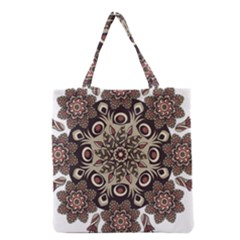 Mandala Pattern Round Brown Floral Grocery Tote Bag by Nexatart