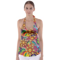 Colorful Abstract Pattern Kaleidoscope Babydoll Tankini Top by paulaoliveiradesign