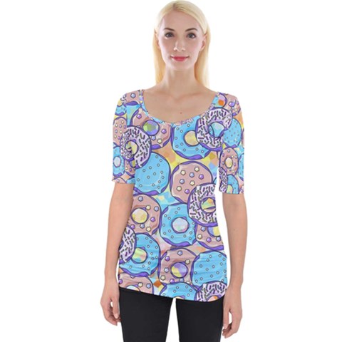 Donuts Pattern Wide Neckline Tee by ValentinaDesign
