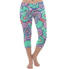 Donuts Pattern Capri Yoga Leggings by ValentinaDesign