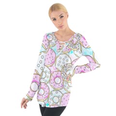 Donuts Pattern Tie Up Tee by ValentinaDesign