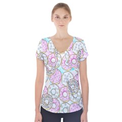 Donuts Pattern Short Sleeve Front Detail Top by ValentinaDesign