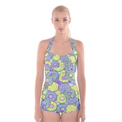 Donuts Pattern Boyleg Halter Swimsuit  by ValentinaDesign