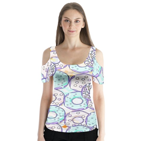 Donuts Pattern Butterfly Sleeve Cutout Tee  by ValentinaDesign